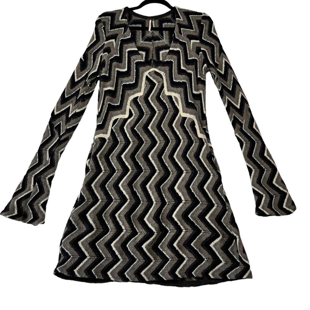 Free People UO Dress S Gray Knit Rhiannon Chevron Sweater Midi Wool Flare Sleeve